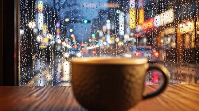 Close-Up of a Dimpled Coffee Mug with Warm Ambient Lights Creating a Cozy Evening Atmosphere