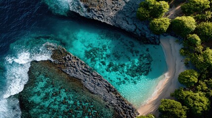 Crystal Blue Cove with Beach and Rocks from Above