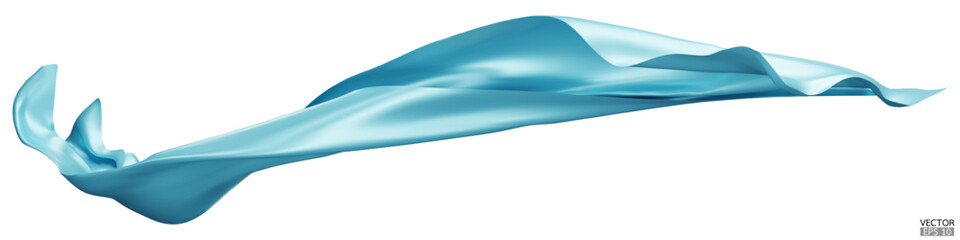 Flying blue silk textile fabric flag background. Smooth elegant blue Satin Isolated on white Background for grand opening ceremony. Blue curtain. 3d vector illustration