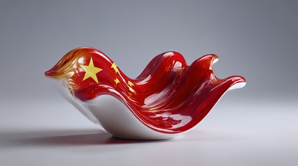 Abstract Sculpture Shaped Like Chinese Flag in Wave Form