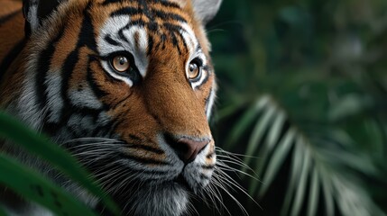 Obraz premium Bengal Tiger Close-Up in Jungle with Focused Gaze