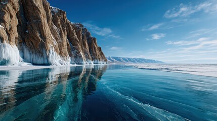 Frozen Cliff Reflections on Clear Arctic Lake