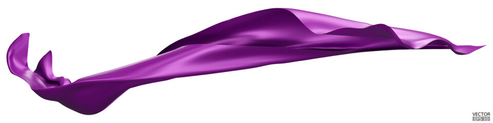 Flying purple silk textile fabric flag background. Smooth elegant purple Satin Isolated on white Background for grand opening ceremony. Purple curtain. 3d vector illustration