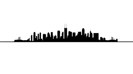 Panoramic Urban Cityscape Silhouette Vector Illustration on White Background