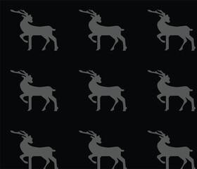 A modern seamless pattern of deer on a sophisticated dark black background.