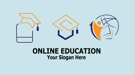 online education logo design vector graphic icon.global education logo,university college and graduation learning