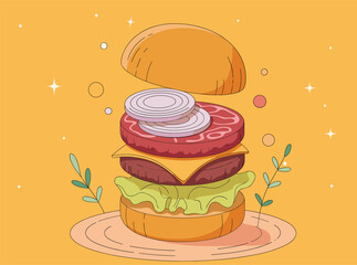 Burger Vector Illustration for Fast Food Design, Fast Food Burger Icon Vector Illustration, Cheeseburger Vector for Restaurant Branding, Burger Logo Vector for Food Business