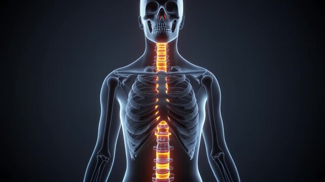Spine Anatomy Human Skeleton Back Pain Medical 3D Render.