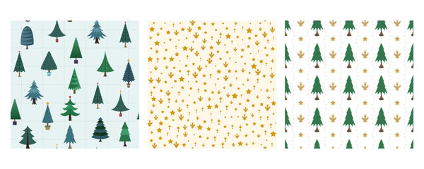 Christmas tree, angel and star seamless pattern decorative wrapping paper for the winter holiday
