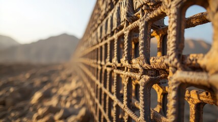 Close up of a weathered steel interlocking structure outdoors