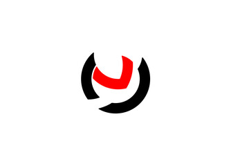 Obraz premium Dynamic abstract logo with red core and black curves, ideal for tech, media, or design branding