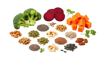Assortment of healthy foods and nuts for nutrition