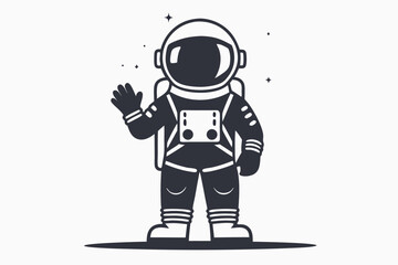 Line art Astronaut waving, Space suit, Cartoon illustration, Simple and clean look, Outline
