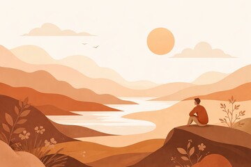 Naklejka premium Peaceful Contemplation in a Serene Mountain Landscape