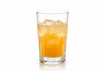 Fresh glass of orange juice on white background with realistic reflections