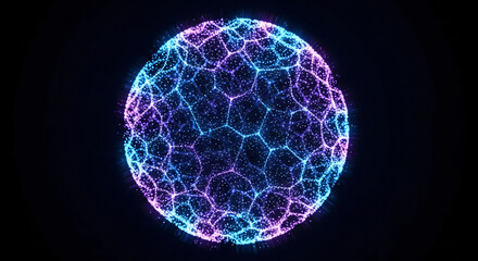 Abstract glowing sphere with hexagonal pattern in blue and purple