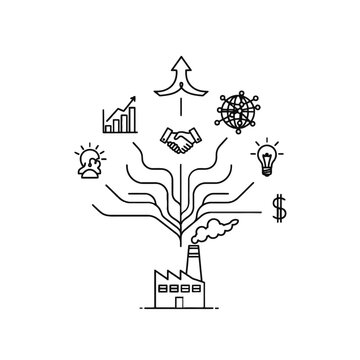 Manufacturing influence diagram representing production and commercialization process