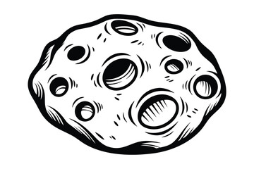 Moon Surface Craters Engraving, Detailed Lunar Landscape Black and White, Astronomy Art © Shipon