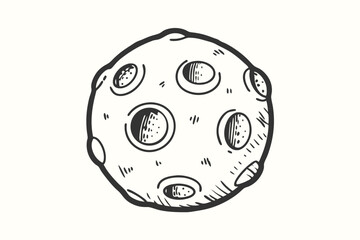 HandDrawn Moon with Craters, Black and White Celestial Object, Design