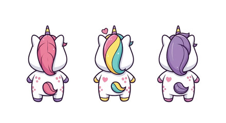 Cartoon unicorns with colorful manes and tails in various poses © TasnimHossen