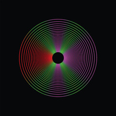 Colorful Concentric Ring Spiral Abstract Art With Rainbow Dots On Black Background