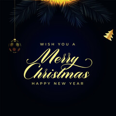 Creative Christmas Festival Background with Decorative Tree and Hanging Ball Ornaments, Festive Holiday Illustration Vector Design