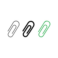 Obraz premium Three paperclip icons in black and green Horizontal layout of three paperclip icons with varied stroke weights and colors. Includes black outline, solid black, and green outline styles.