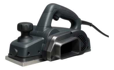 Belt-driven electric planer with a wide chip ejection port for professional woodworking.