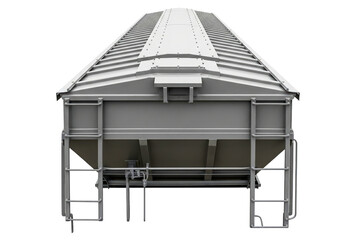 Grey steel railway hopper car freight container structure isolated on a transparent background