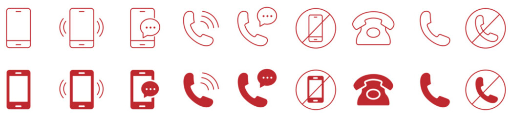 Red phone icons illustrating the evolution of mobile communication devices