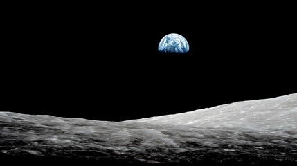 Celestial body illuminates vast desolate planetary surface against dark void