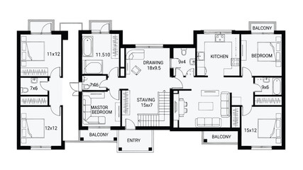 Detailed architectural floor plan displaying a multi room house layout with labeled spaces