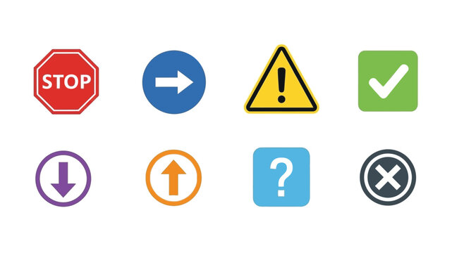 Collection of common traffic and informational signs displayed in a row