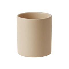 Minimalist beige ceramic cup, an empty cylindrical mug with a matte finish, presented in a clean studio shot, isolated on a transparent background, ideal for product mockups and design elements.