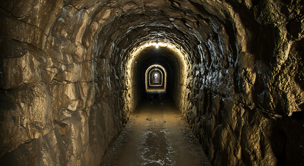 Obraz premium Dark Tunnel Leading to Faint Light