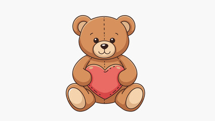 Cute brown teddy bear holding heart.