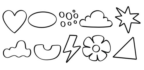 Set of hand drawn organic line shape theme Isolated Vector