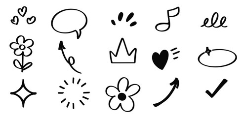 Set of hand drawn Line Sketch theme Isolated Vector