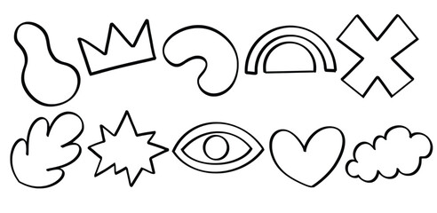 Set of hand drawn line shape theme Isolated Vector