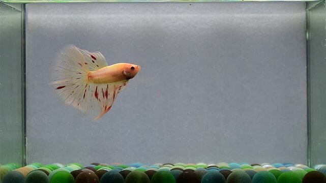 Betta fish fancy orange vanda halfmoon long tails from Thailand, Siamese fighting fish on isolated Grey background.