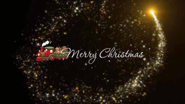 ​Sparkling Christmas Background with Animated Text and Red Steam Engine Train