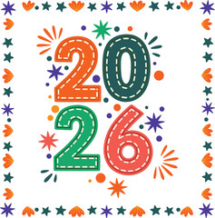 Happy, new, year, 2026, blue, bauble, ornaments, numbers, snow, winter, background, bokeh, lights, christmas, tree, celebration, festive, holiday, greeting, vector, illustration, design.