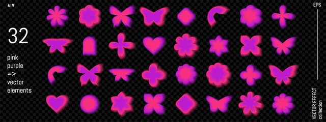 Y2k gradient flower with aura blur for heart shape and aesthetic abstract glow. Pink blurry butterfly sticker with soft neon decorative fade effect. Cute vector trendy design graphic