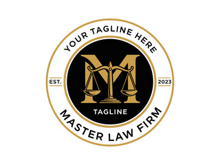 Elegant law firm logo with gold scales and tagline space
