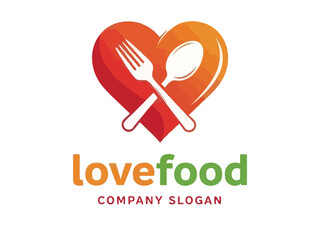 Vibrant lovefood logo with heart shaped utensils