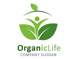 Green logo with person and leaves for organic company