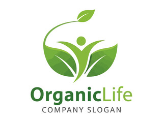 Green logo with leafy human figure for OrganicLife company
