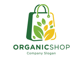 Eco friendly organic shopping bag with green leaves logo