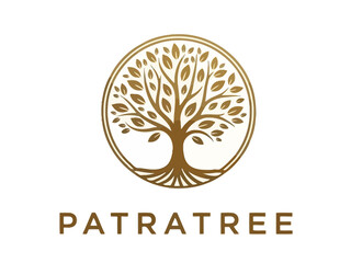 Elegant tree logo with golden leaves and circle design