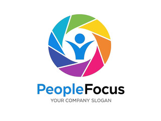 Vibrant People Focus logo with colorful camera lens design